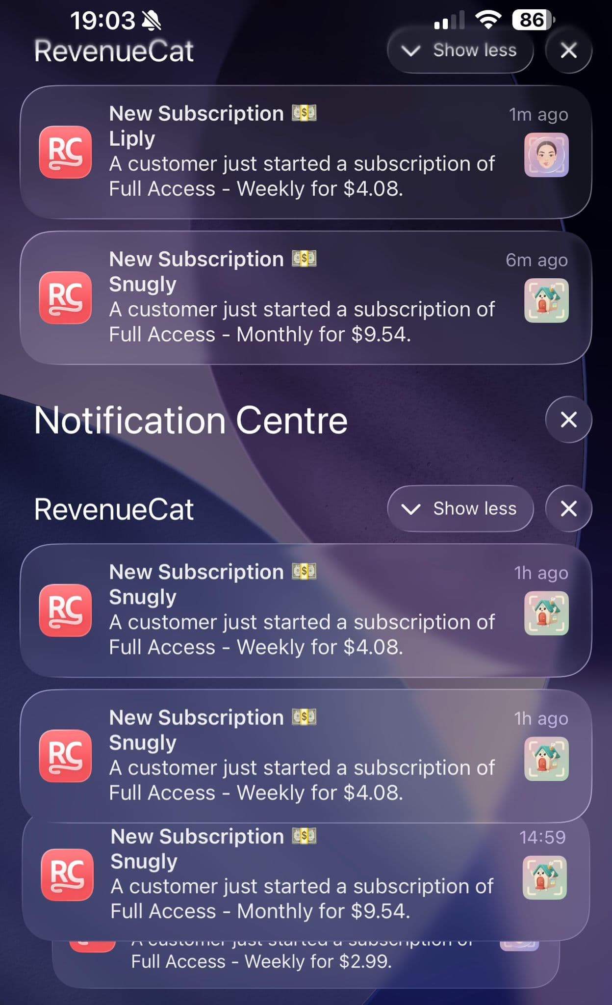 RevenueCat showing real subscription revenue from content